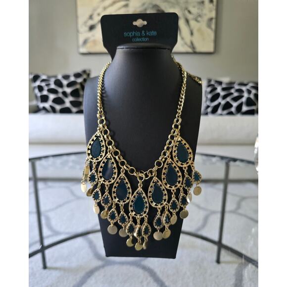 Sophia & Kate Gold Green Statement Necklace New - Picture 5 of 5